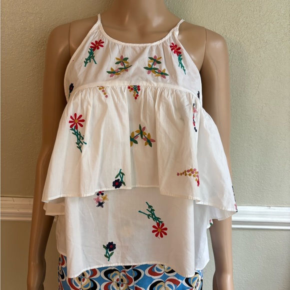 Zara Floral Embroidered White Halter Top XS - Picture 4 of 7